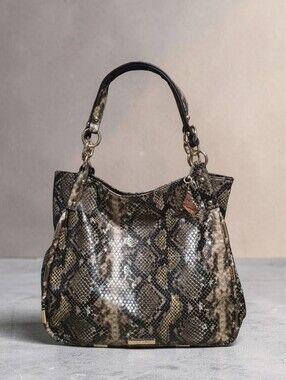 Jessica Simpson Sadie Vegan Snake-Print Brown 4 Poster Tote Bag